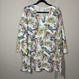Soft Surroundings Plus Size 2X Bright Tropical Rainbow Canopy Tunic Top V Neck